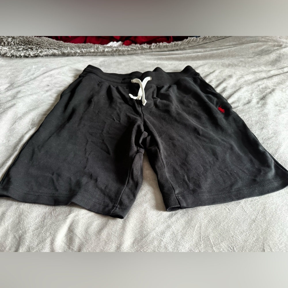 Ralph Lauren Black Athletic Cotton Drawstring Shorts with Red Polo